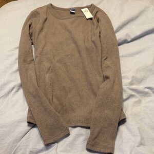 Old Navy Women's Ribbed Grey Long Sleeve Tee